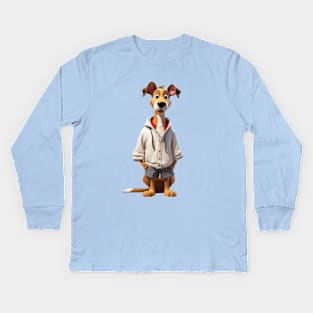 Dog with clothes in cartoon style Kids Long Sleeve T-Shirt